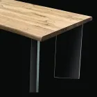 Tavolo Placcato in Rovere Nodato Masellato e Cristallo Made in Italy - Vicente Viadurini