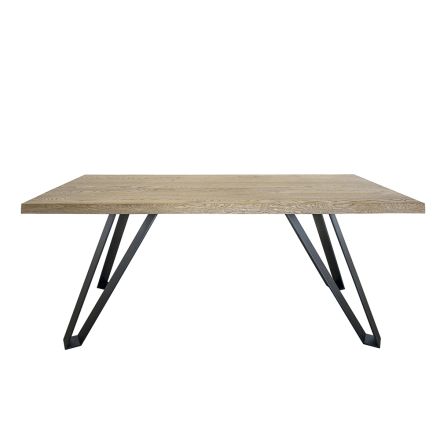 Tavolo Placcato in Rovere Nodato Masellato e Metallo Made in Italy - Luanda Viadurini