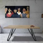 Tavolo Placcato in Rovere Nodato Masellato e Metallo Made in Italy - Luanda Viadurini