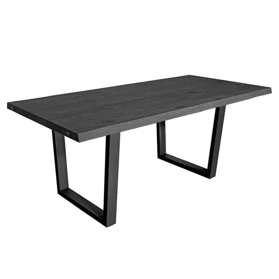 Tavolo Placcato in Rovere Nodato Squadrato e Base in Metallo Made in Italy - Pilar Viadurini