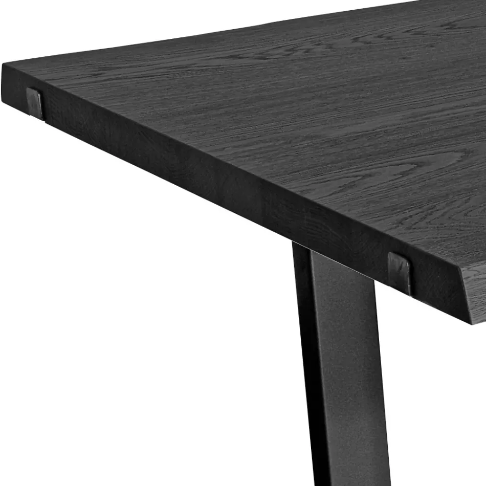 Tavolo Placcato in Rovere Nodato Squadrato e Base in Metallo Made in Italy - Pilar Viadurini
