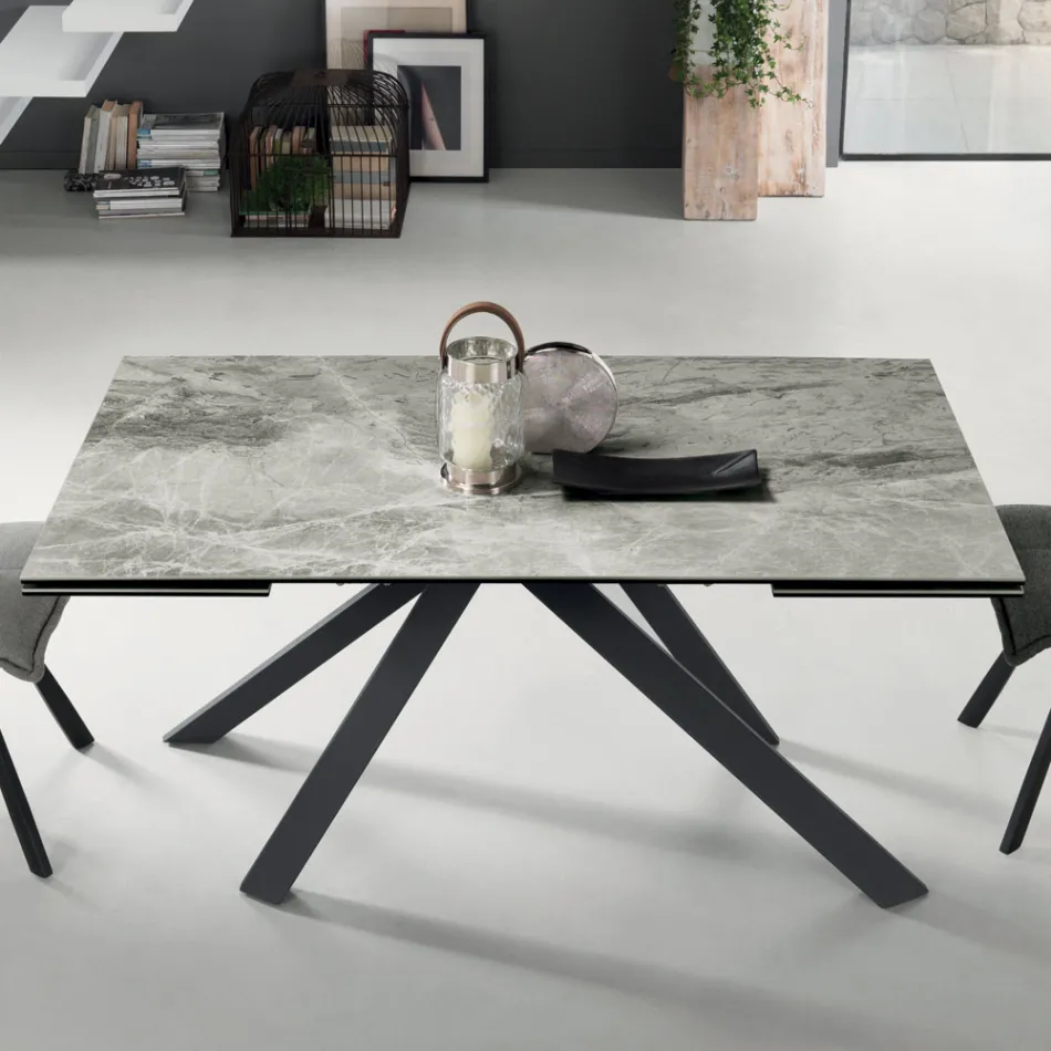 Tavolo Pranzo Allungabile a 240 cm Effetto Marmo e Struttura Metallo - Yvan Viadurini