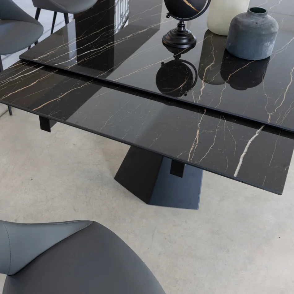 Tavolo Pranzo Allungabile Fino 270 cm con Piano Vetro Ceramica - Trasimeno Viadurini