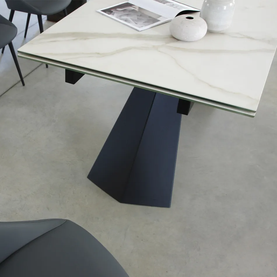 Tavolo Pranzo Allungabile Fino 270 cm con Piano Vetro Ceramica - Trasimeno Viadurini