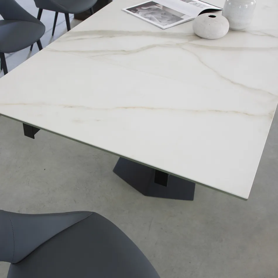 Tavolo Pranzo Allungabile Fino 270 cm con Piano Vetro Ceramica - Trasimeno Viadurini