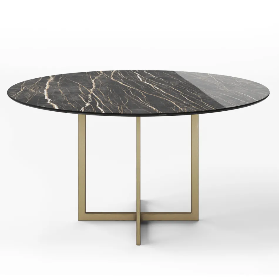 Tavolo Pranzo con Piano Rotondo in Gres Porcellanato Made in Italy - Emilio Viadurini