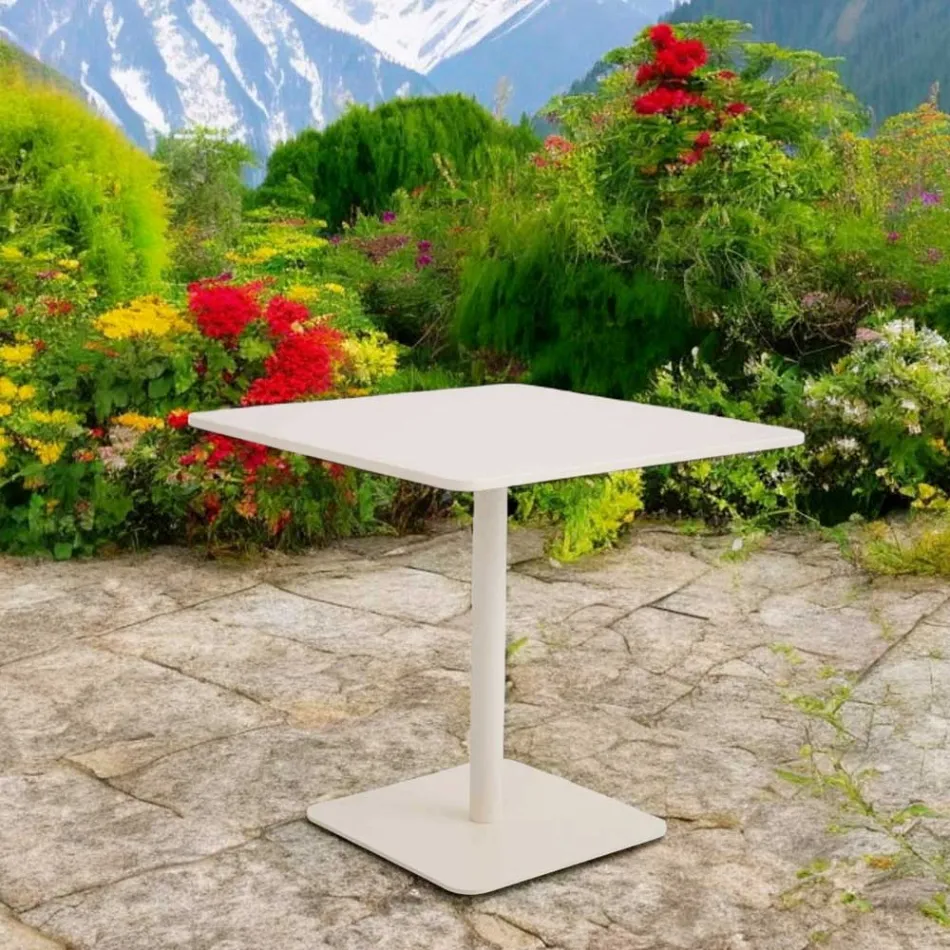 Tavolo Quadrato 80x80 cm da Esterno Realizzato in Alluminio Beige - Alfresco Viadurini