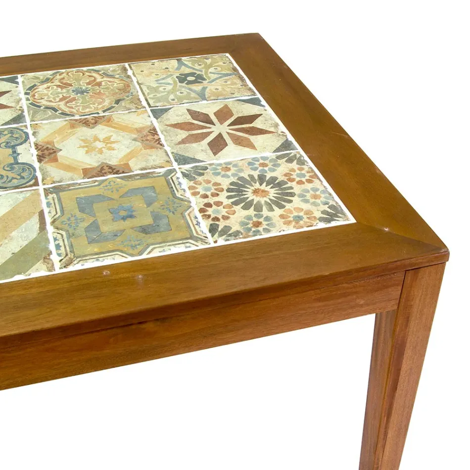 Tavolo Quadrato Realizzato in Legno di Acacia e Piano in Ceramica - Tecnica Viadurini
