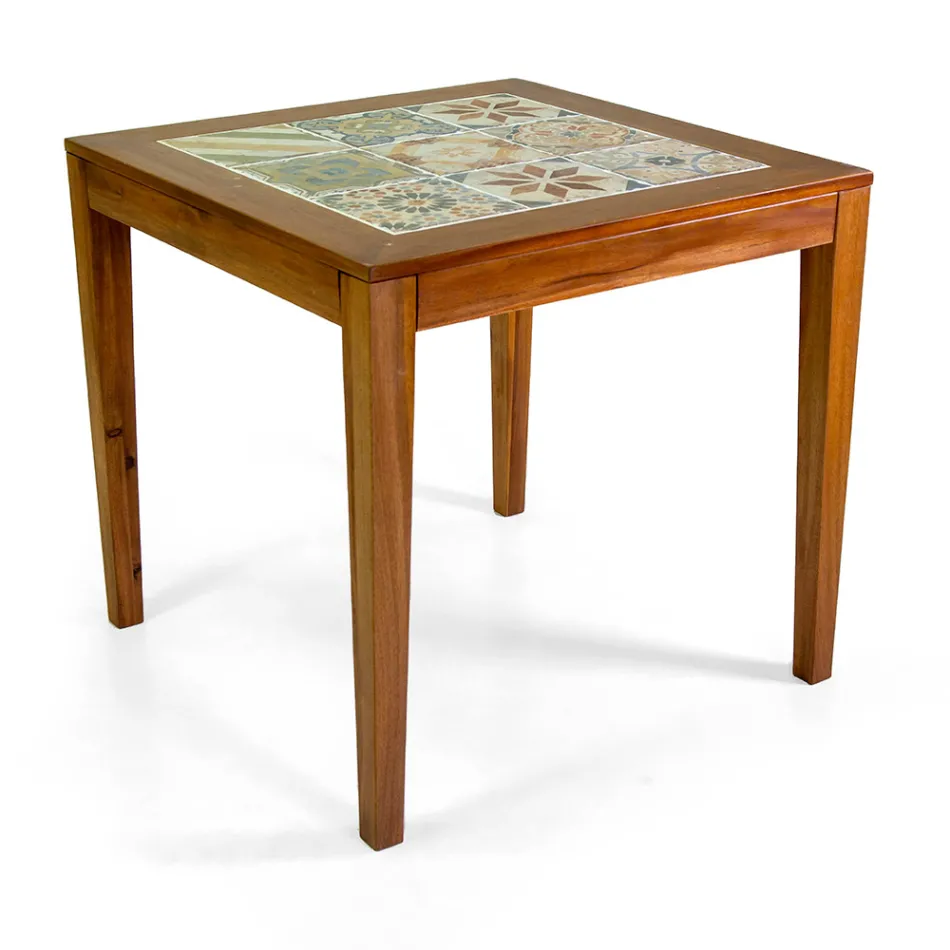 Tavolo Quadrato Realizzato in Legno di Acacia e Piano in Ceramica - Tecnica Viadurini