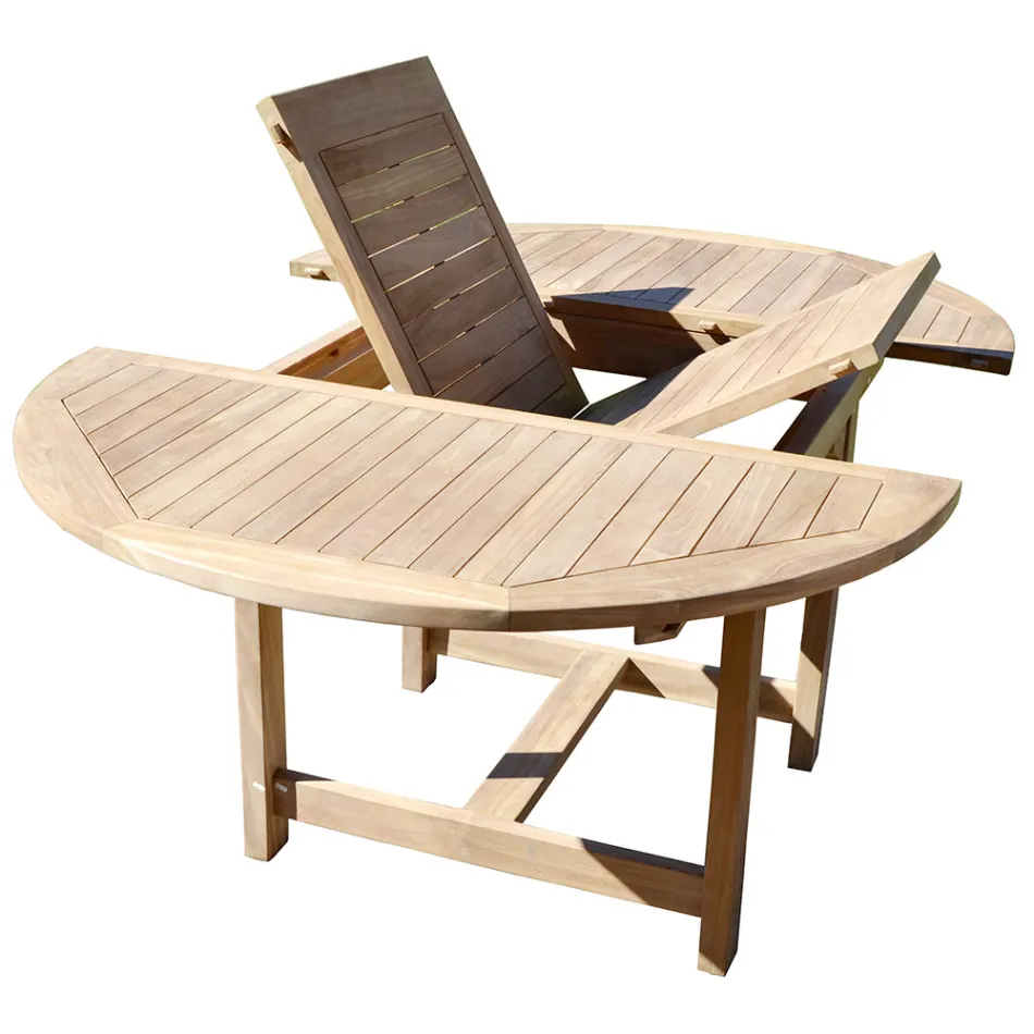 Tavolo Rotondo Allungabile a 170 cm da Esterno Realizzato in Teak - Armonia Viadurini