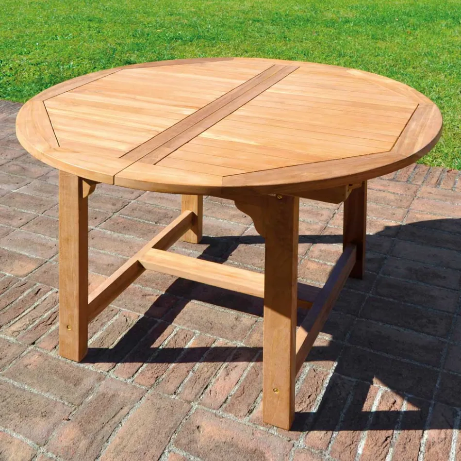 Tavolo Rotondo Allungabile a 170 cm da Esterno Realizzato in Teak - Armonia Viadurini