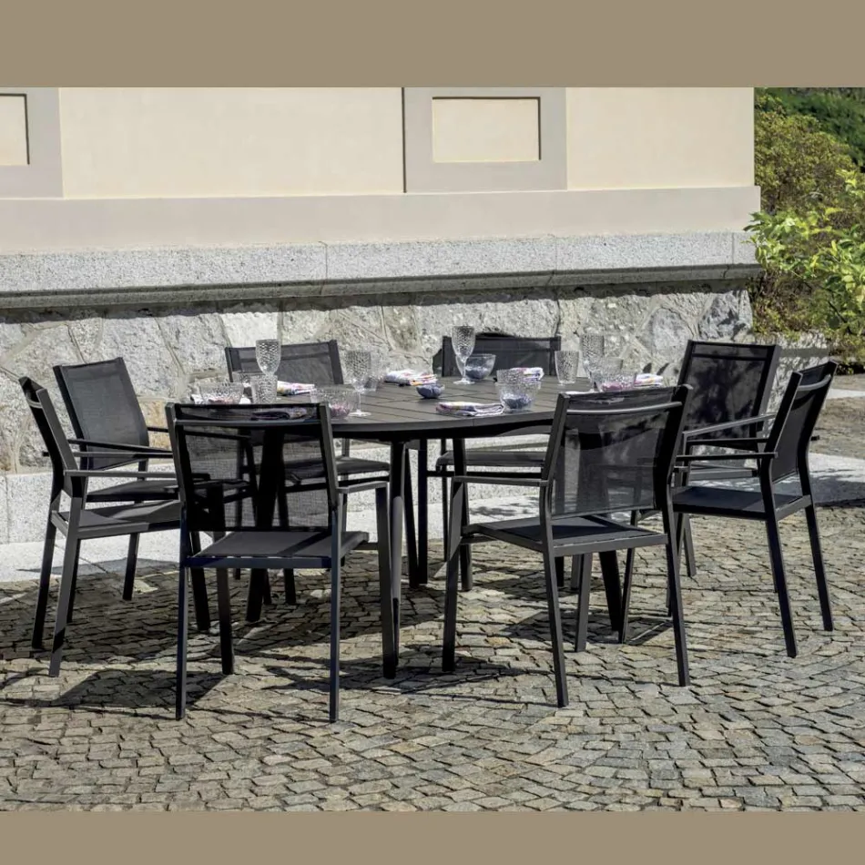 Tavolo Rotondo Allungabile a 170 cm in Alluminio Antracite - Rivara Viadurini