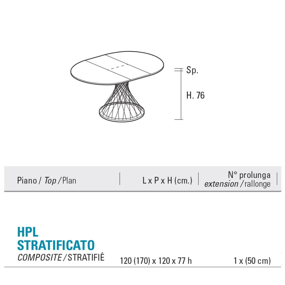 Tavolo Rotondo Allungabile a 170 cm in Metallo e HPL - Sorriso Viadurini