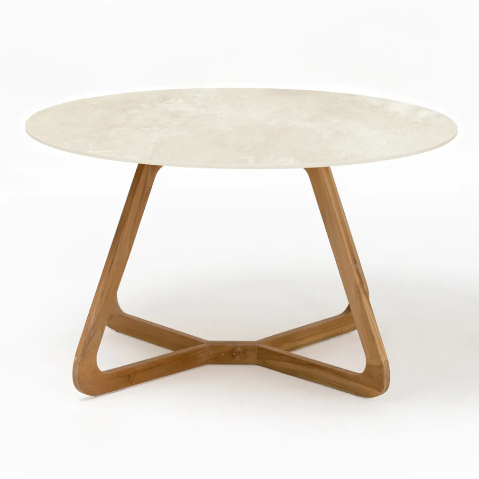 Tavolo Rotondo da Esterno in Ceramica Chianca di Ostuni Made in Italy - Pegaso Viadurini
