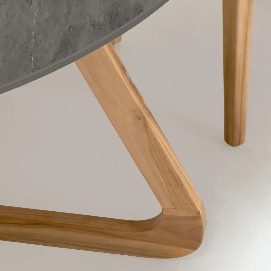 Tavolo Rotondo da Esterno in Ceramica Pietra Grey Made in Italy - Pegaso Viadurini
