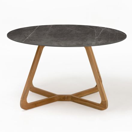 Tavolo Rotondo da Esterno in Ceramica Pietra Grey Made in Italy - Pegaso Viadurini