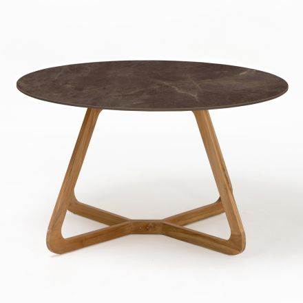 Tavolo Rotondo da Esterno in Ceramica Pulpis Brown Made in Italy - Pegaso Viadurini