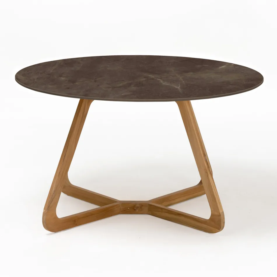 Tavolo Rotondo da Esterno in Ceramica Pulpis Brown Made in Italy - Pegaso Viadurini
