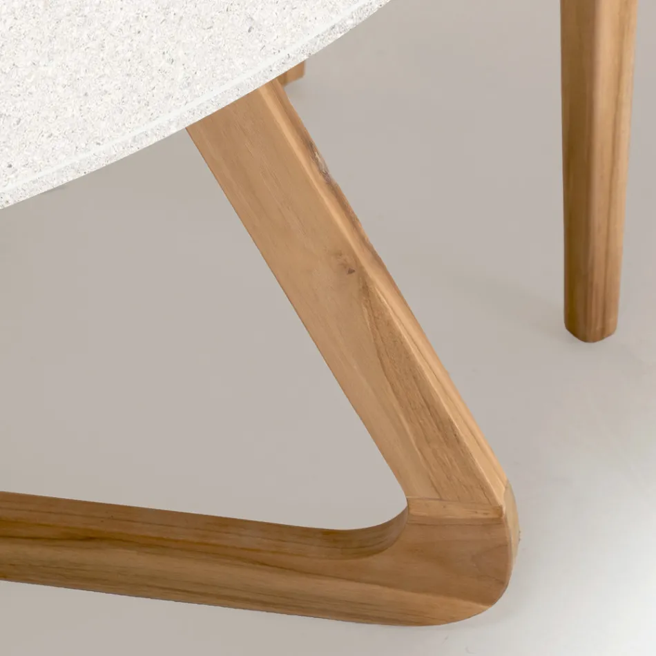 Tavolo Rotondo da Esterno in Ceramica Terrazzo White Made in Italy - Pegaso Viadurini