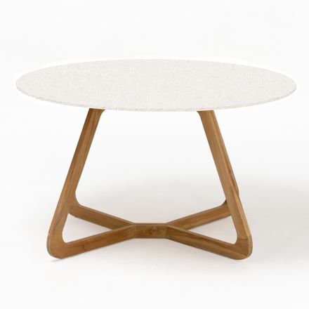 Tavolo Rotondo da Esterno in Ceramica Terrazzo White Made in Italy - Pegaso Viadurini