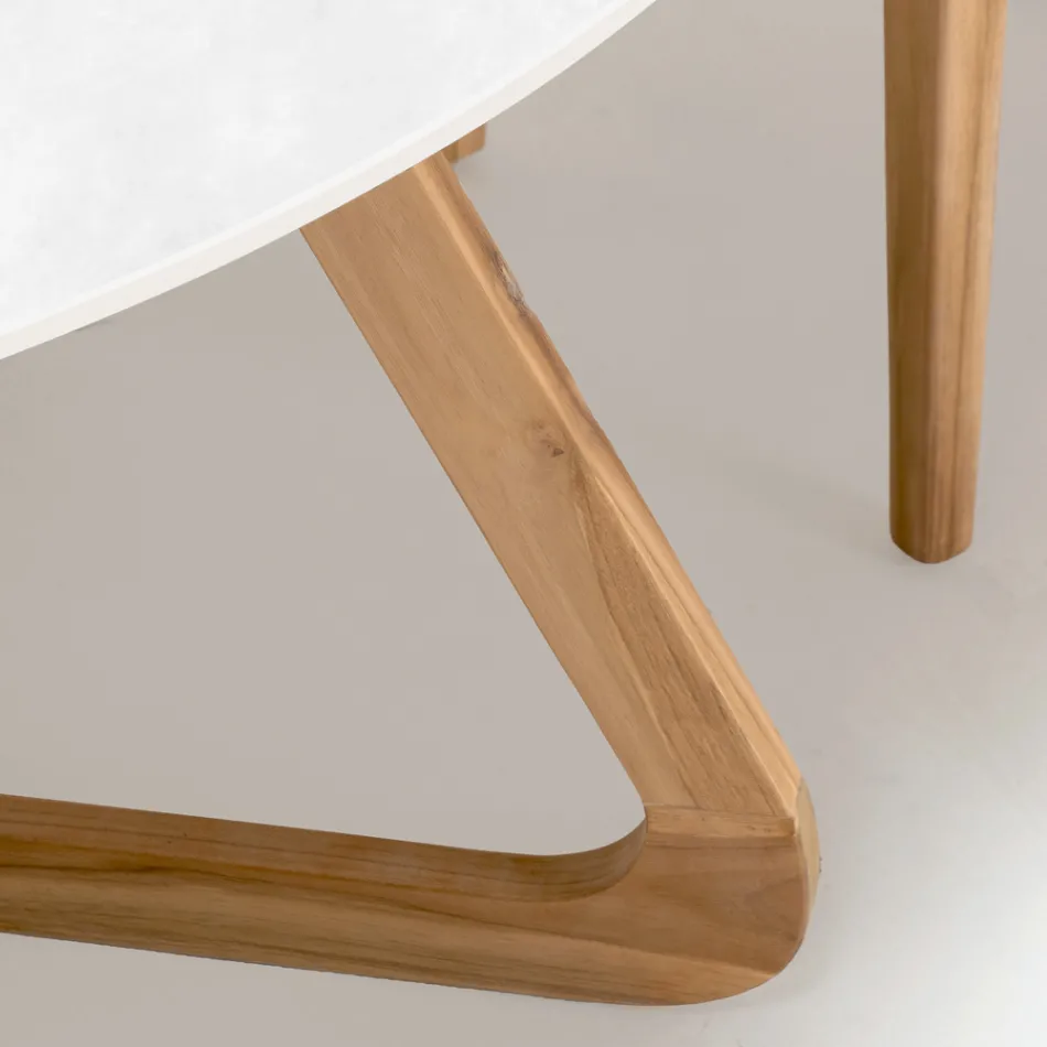 Tavolo Rotondo da Esterno in Ceramica Total White Made in Italy - Pegaso Viadurini