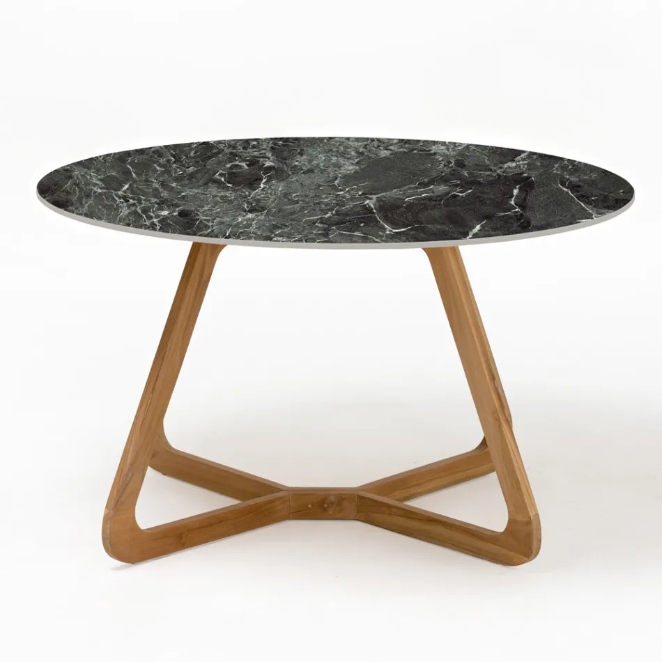 Tavolo Rotondo da Esterno in Ceramica Verde France Made in Italy - Pegaso Viadurini