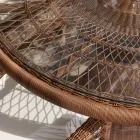 Tavolo Rotondo da Esterno in Polyrattan con Piano in Vetro - Gigi Viadurini