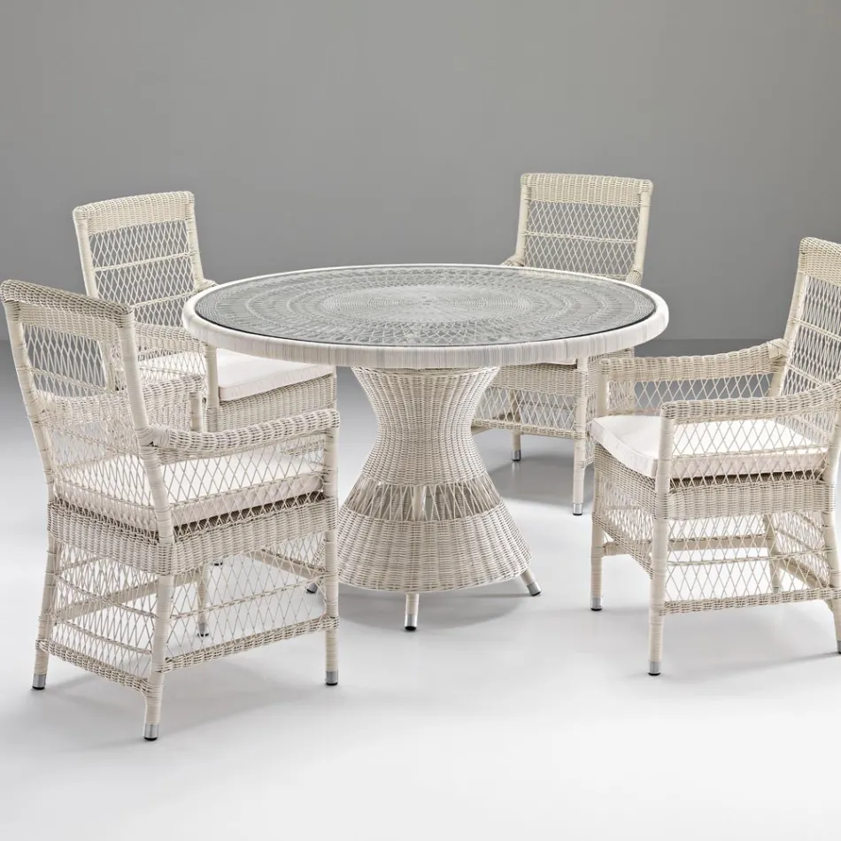 Tavolo Rotondo da Giardino con 4 Poltroncine con Braccioli - Gigi Viadurini