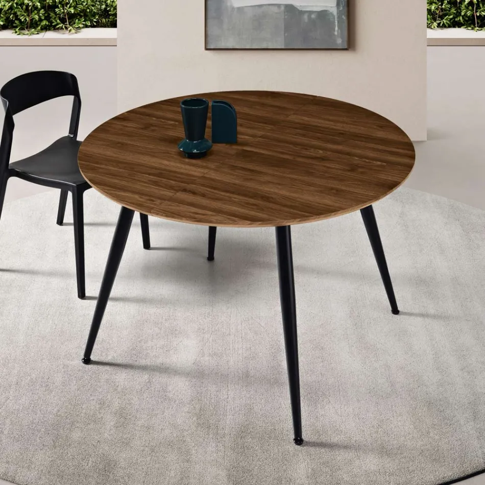 Tavolo Rotondo da Sei Persone con Piano in Mdf e Base in Metallo - Croma Viadurini