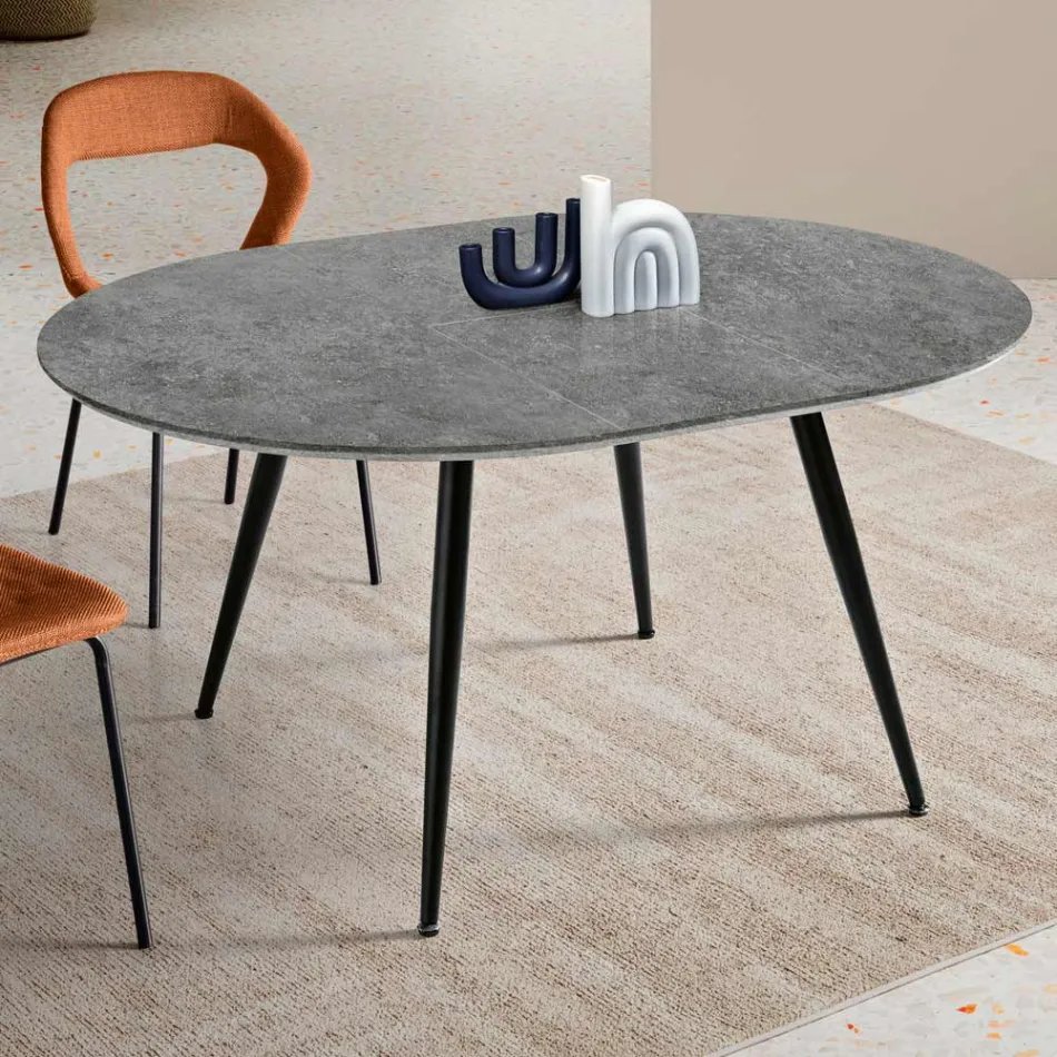 Tavolo Rotondo da Sei Persone con Piano in Mdf e Base in Metallo - Croma Viadurini