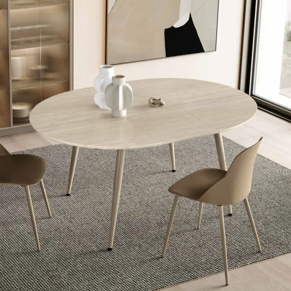 Tavolo Rotondo da Sei Persone con Piano in Mdf e Base in Metallo - Croma Viadurini