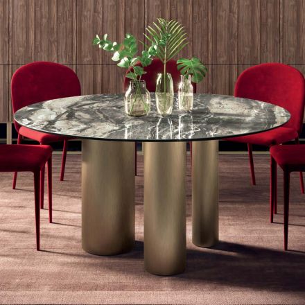 Tavolo Rotondo Fisso con Piano in Ceramica Made in Italy - Forbice  Viadurini