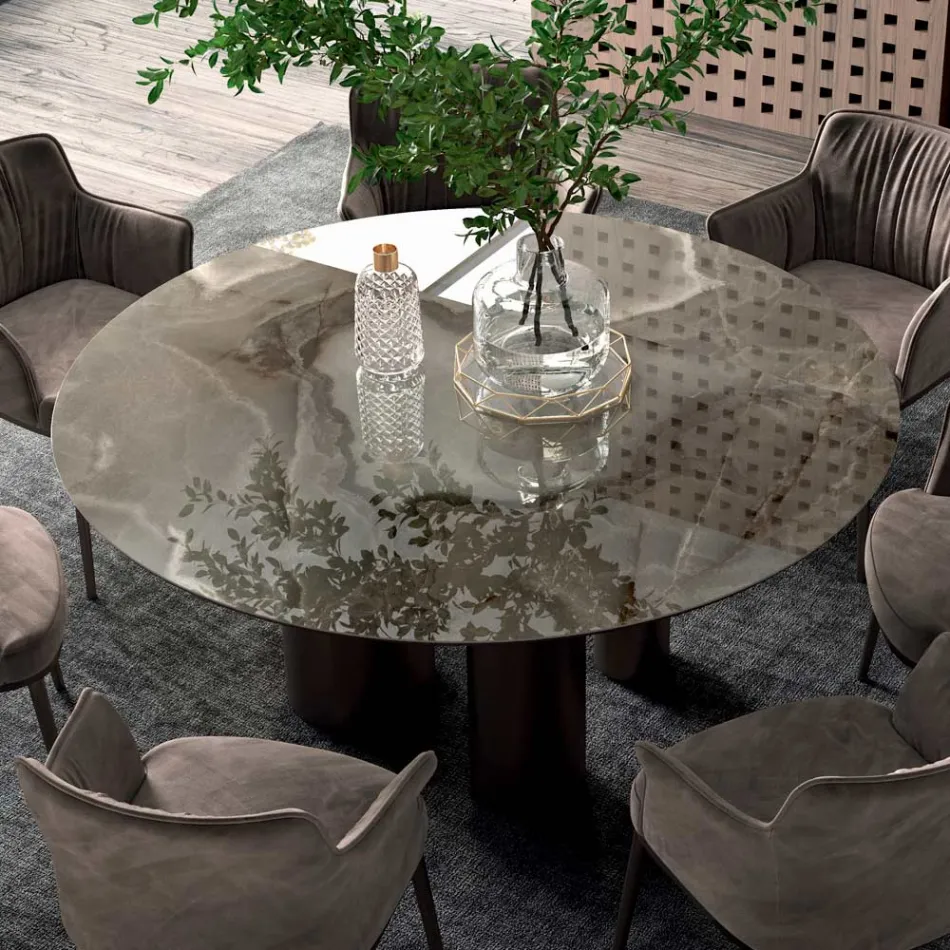 Tavolo Rotondo Fisso in Ceramica e Acciaio Made in Italy - Forbice Viadurini