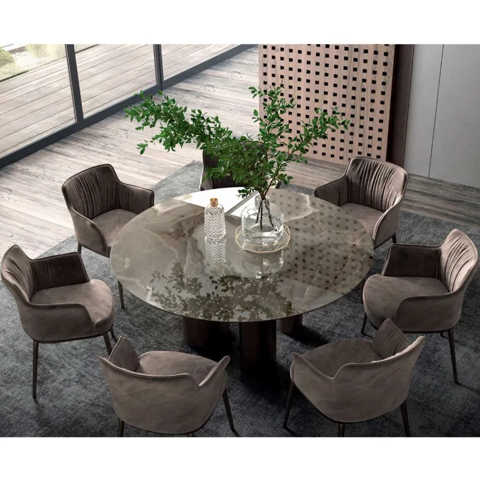 Tavolo Rotondo Fisso in Ceramica e Acciaio Made in Italy - Forbice Viadurini