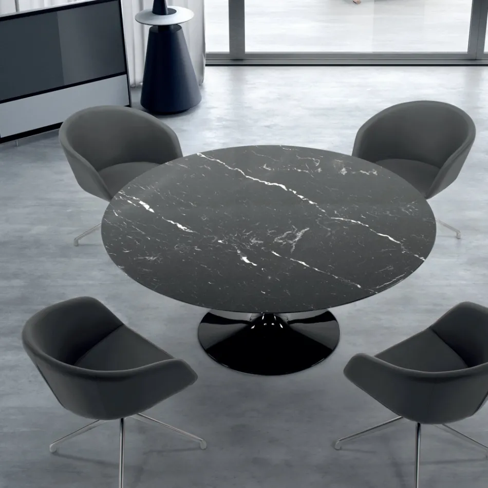 Tavolo Rotondo Moderno in Marmo Marquinia Made in Italy – Dollars Viadurini