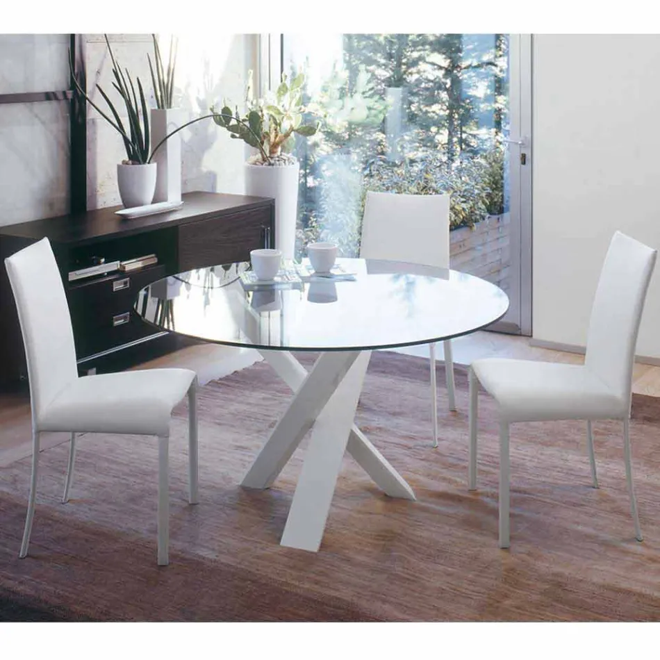 Tavolo tondo di design d.120 piano in cristallo made in Italy Cristal Viadurini