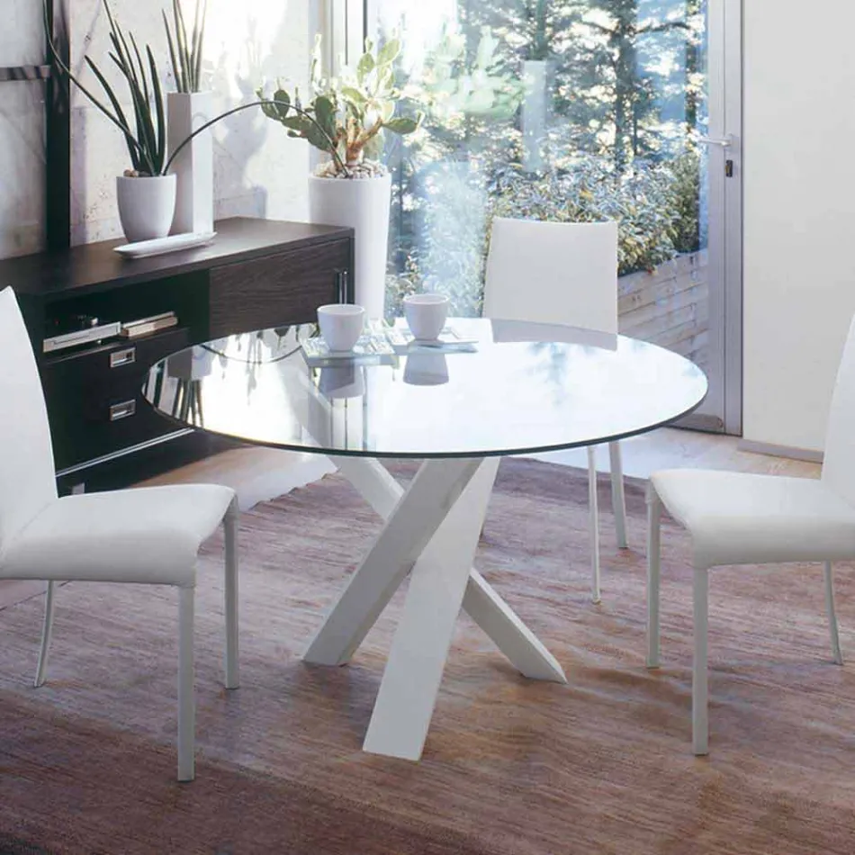 Tavolo tondo di design d.120 piano in cristallo made in Italy Cristal Viadurini
