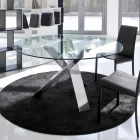 Tavolo tondo di design d.130 piano in cristallo made in Italy Cristal Viadurini
