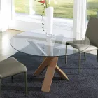Tavolo tondo di design d.130 piano in cristallo made in Italy Cristal Viadurini