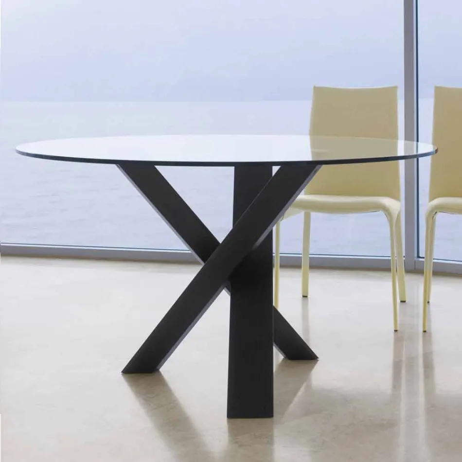 Tavolo tondo di design d.130 piano in cristallo made in Italy Cristal Viadurini