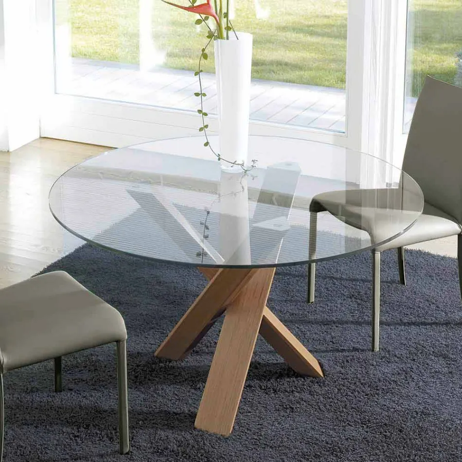 Tavolo tondo di design d.160 piano in cristallo made in Italy Cristal Viadurini