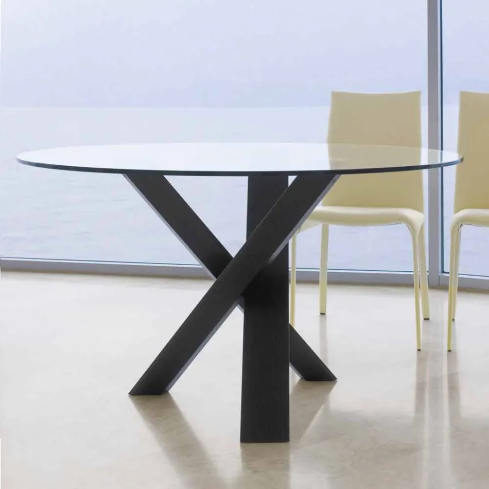 Tavolo tondo di design d.160 piano in cristallo made in Italy Cristal Viadurini