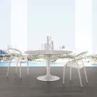 Tavolo tondo diametro 120 cm con piano in marmo carrara bianco Rimini Viadurini