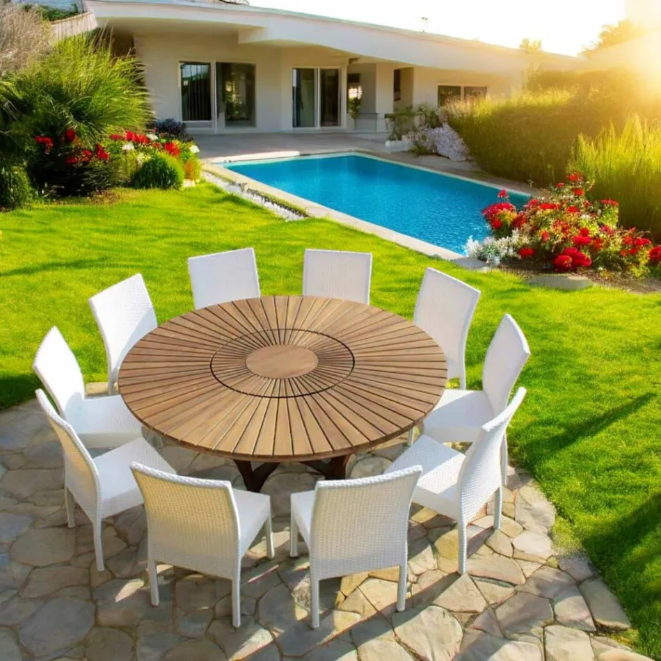 Tavolo tondo in teak e massello Real Table Viadurini