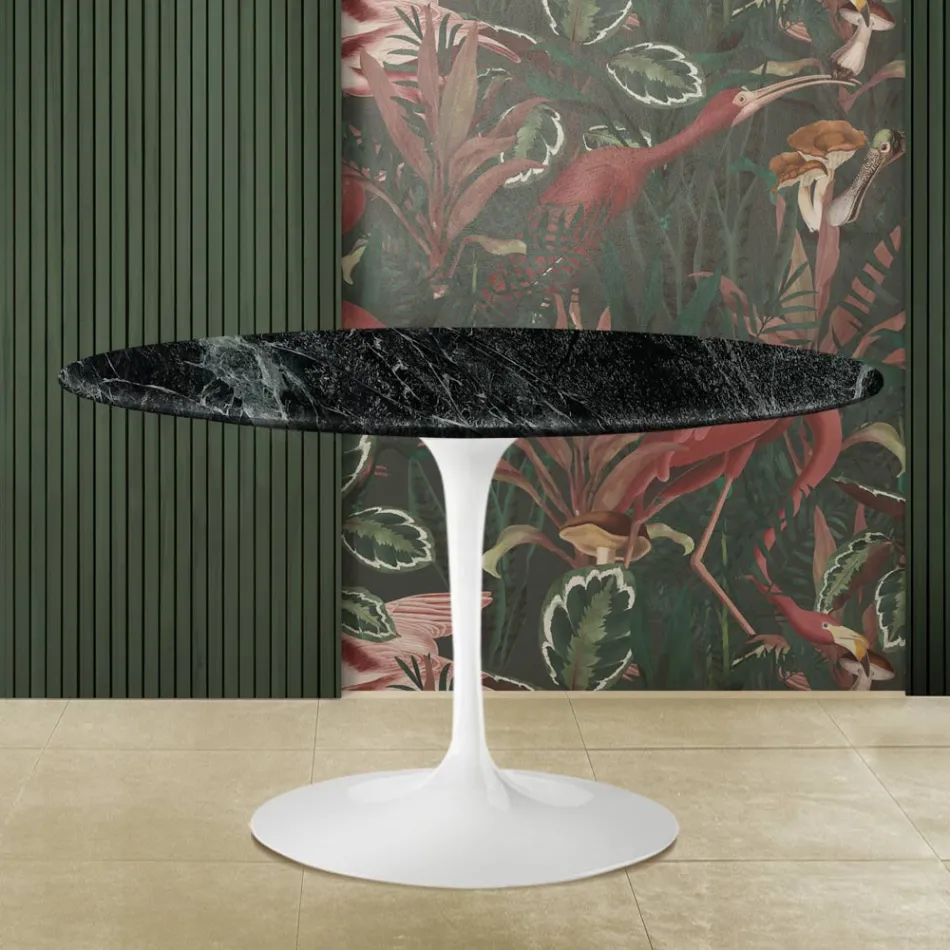 Tavolo Tulip Eero Saarine H 73 con Piano Rotondo in Marmo Verde Alpi Viadurini