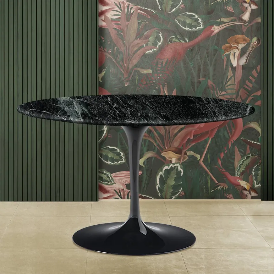 Tavolo Tulip Eero Saarine H 73 con Piano Rotondo in Marmo Verde Alpi Viadurini
