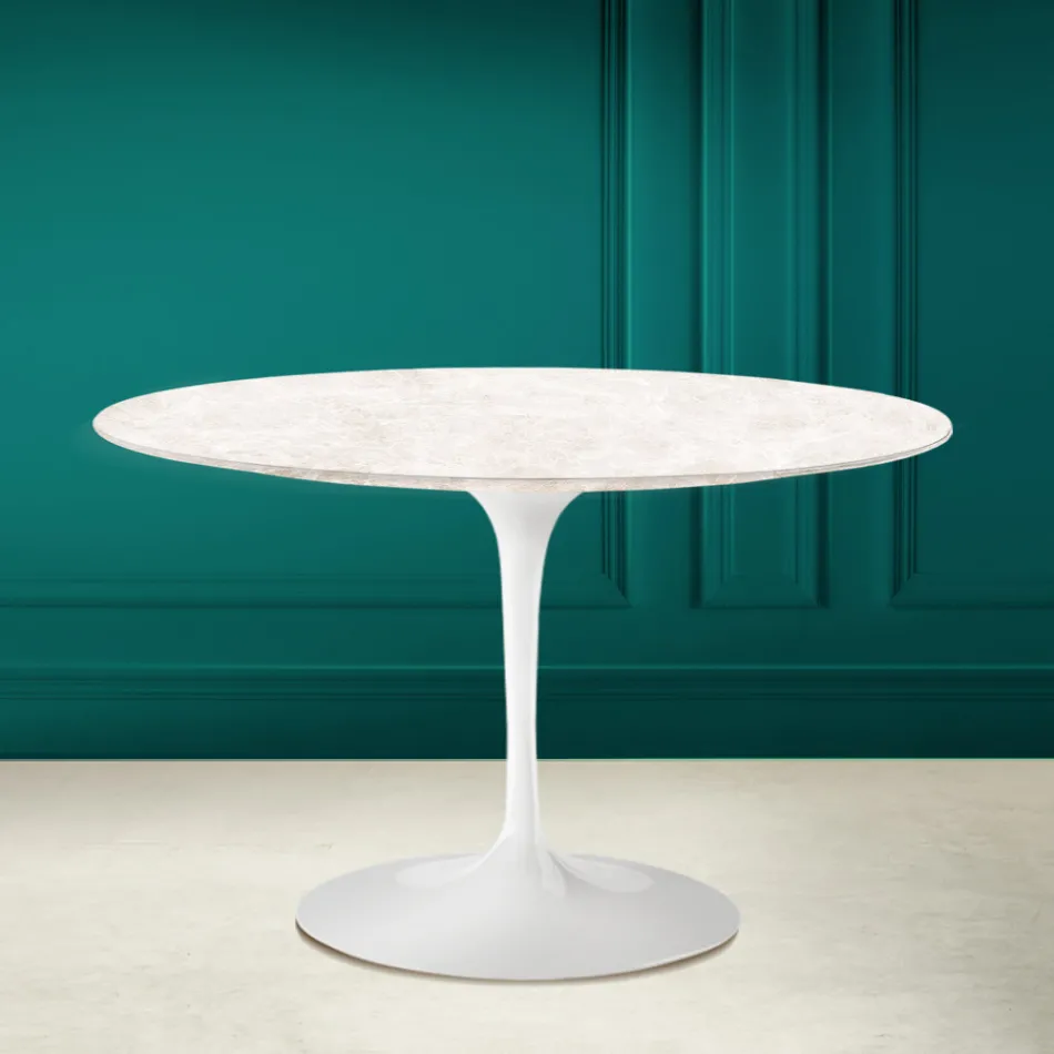 Tavolo Tulip Eero Saarinen H 73 in Ceramica Diamond Cream Made in Italy - Scarlet Viadurini