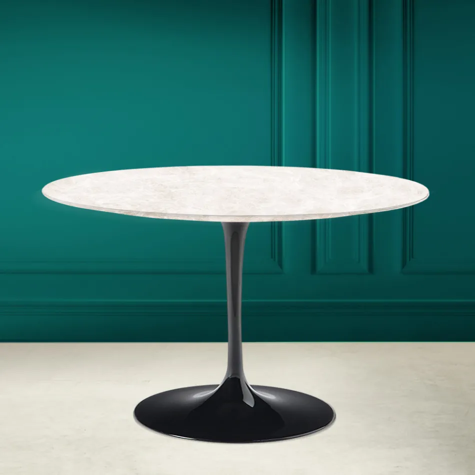Tavolo Tulip Eero Saarinen H 73 in Ceramica Diamond Cream Made in Italy - Scarlet Viadurini