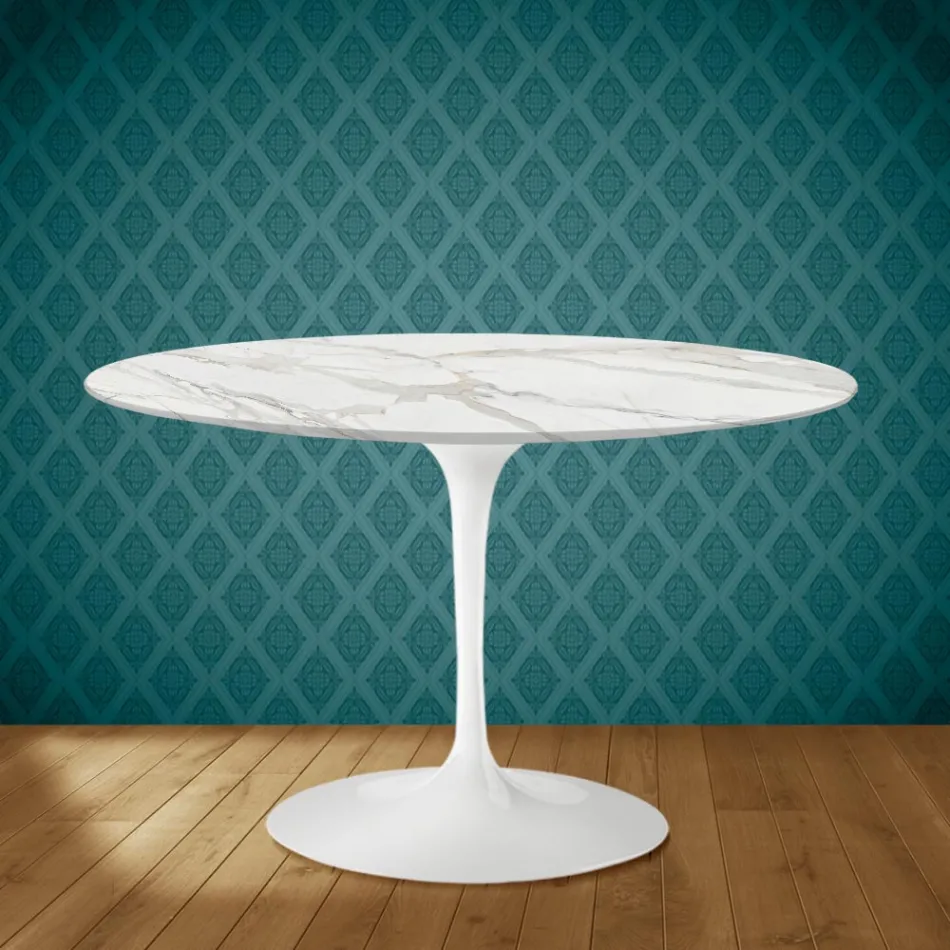 Tavolo Tulip Eero Saarinen H 73 in Ceramica Morpheus Made in Italy - Scarlet Viadurini