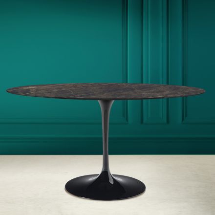 Tavolo Tulip Eero Saarinen H 73 Ovale in Ceramica Noir Desire Made in Italy - Scarlet Viadurini